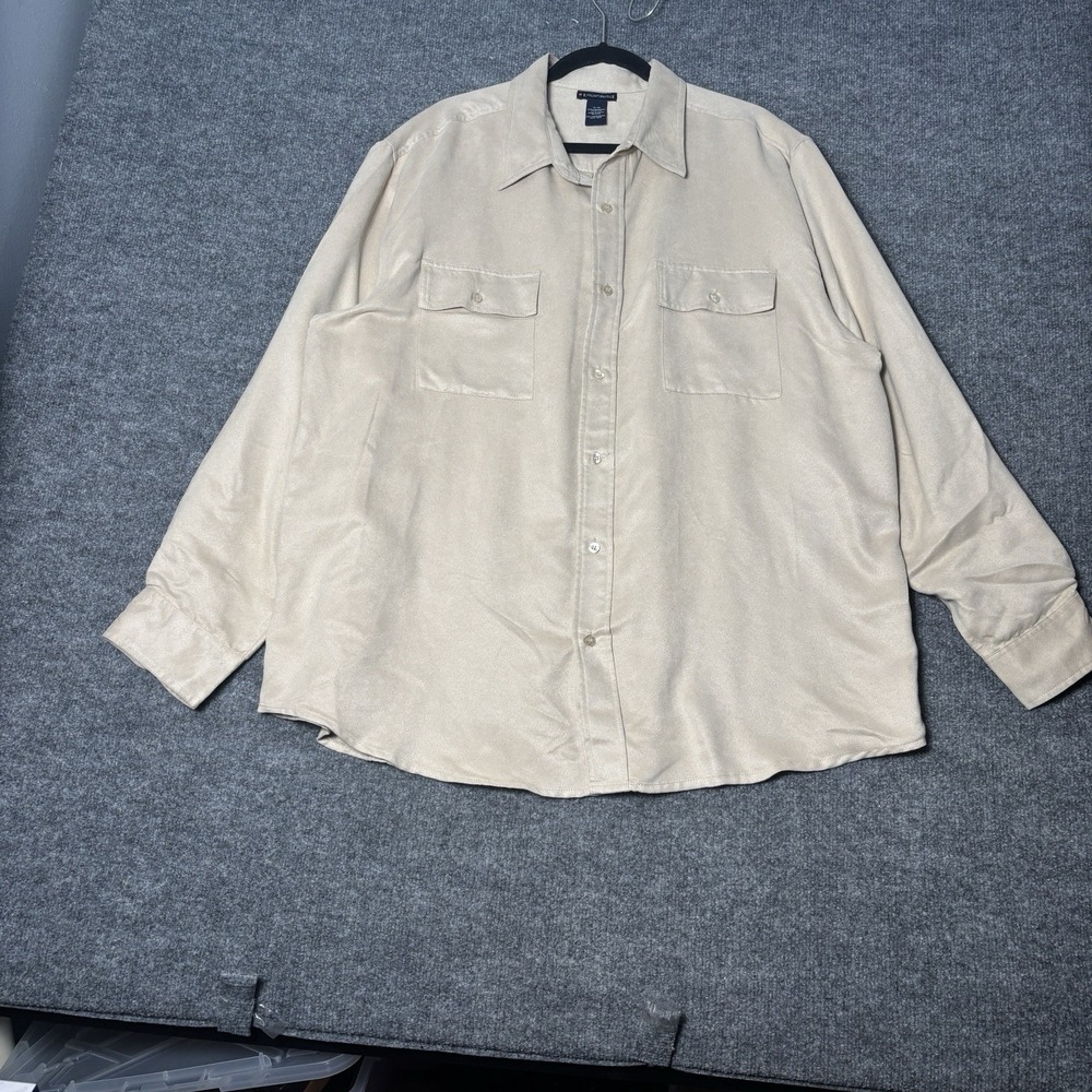 Knightsbridge Men's‎ Satin Button Up Shirt XL Champagne Two Pocket Long Sleeve